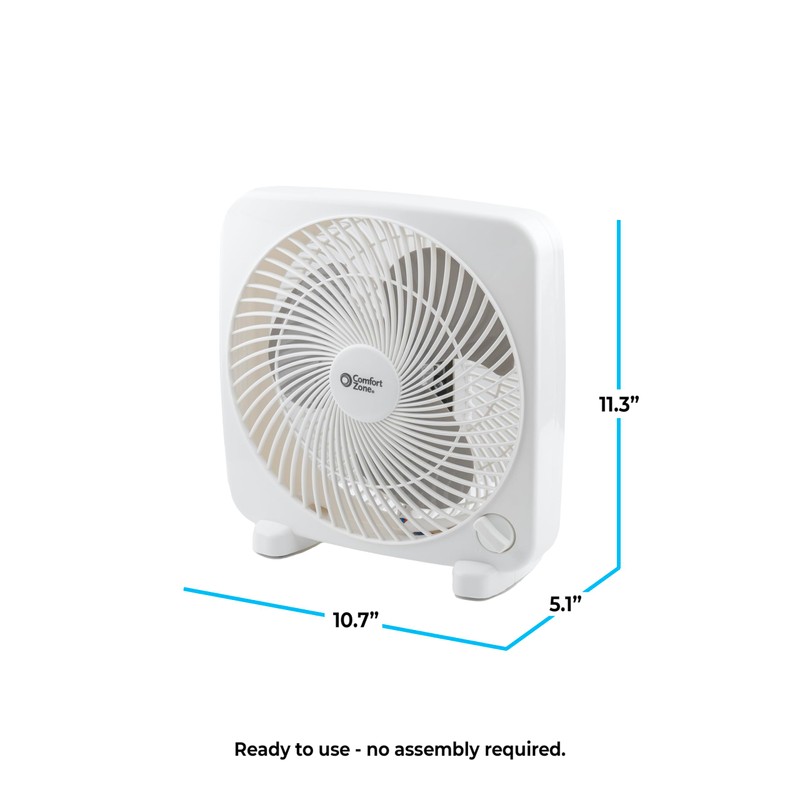 Comfort Zone CZ9BWT Portable 9-inch 3-Speed Quiet Box Fan for
