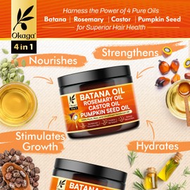 Okaga Batana Oil for Hair Growth, All-in-One Blend with Batana, Rosemary, Castor & Pumpkin Seed Oils, Pure & Unrefined, Softens, Smooths, Strengthens, Adds Shine, Clean Beauty for All Hair Types (3PK)