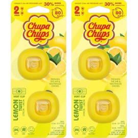 Chupa Chups Car Air Freshener, Lemon Twist - Long Lasting Car Fresheners with Fun Scents, Colorful and Vibrant Air Freshener for Car, Unique Car Freshner Perfume Deodorizer- 2Pack (4pcs Total)