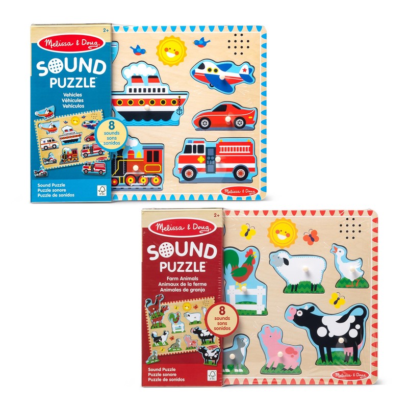 Melissa & Doug Wooden Light-Activated Sound Puzzle 2-Pack for Toddler