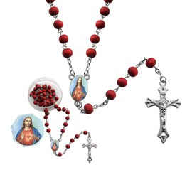 Sacred Heart of Jesus Rose Scented Rosary (12 PCS) Wood Prayer Bead Rosary Party Favor in Clear Box Gift for Guest