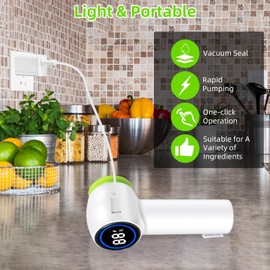 Electric Mason Jar Vacuum Sealer Digital Display Handheld Food Vacuum Sealer Machine with 10 Seal Bags & 10 Mason Jar Cover for Food Storage and Fermentation, Kitchen Tools