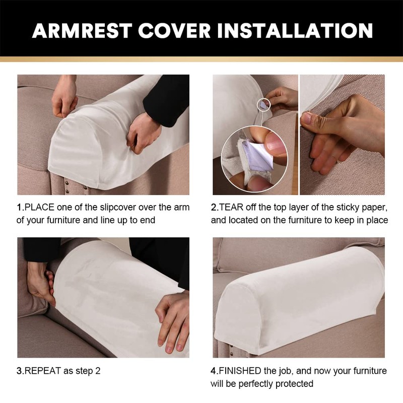 PrinceDeco 2 Pack Thick Velvet Stretch Armrest Covers for Chairs