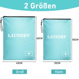 NADSSJL Pack of 2 Laundry Bags Travel - Waterproof Laundry Bags Travel with Zip in 2 Sizes. Foldable Dirty Laundry Bags, Reusable Laundry Bag, Ideal for Travel, Holidays and Home