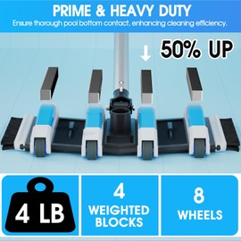 Enhanced Pool Vacuum Head with Direction-Control Swivel Handle Pool Brush Head with Wheels for Vinyl Liner Professional Weighted Pool Vac Cleaner for Inground & Above Ground Pool - Blue