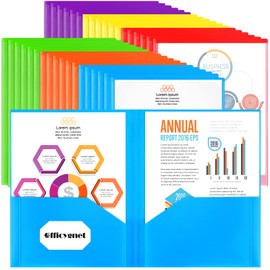 Officygnet 36 Packs 2 Pocket Folders with Clear Front Pocket, Bulk Durable Heavy Duty Plastic Folders for School and Office Supplies, Multicolor Two Pocket Folders for Letter Size Paper, 6 Colors