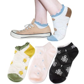 Chica Hurra Women's Socks, 3, 4 Pairs Set, Mellow Lace, Bi-Color, Ankle Length, F-3 color