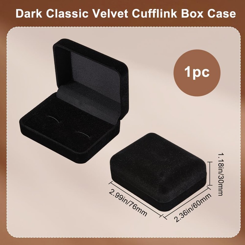 Beebeecraft Velvet Cufflinks Box Black Rectangle Cuff Links Storage Box