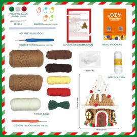 Crochet Kits for Beginners Adults DIY Crochet Kit Christmas Crochet Starter Kit DIY Christmas House Kit DIY Knitting Kit Include Yarn,Crochet,Stuffing,Step-by-Step Instruction and Video Tutorial
