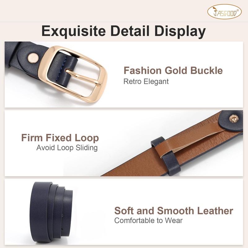 JASGOOD Women Black Large Leather Belt Plus Size Polished Buckle