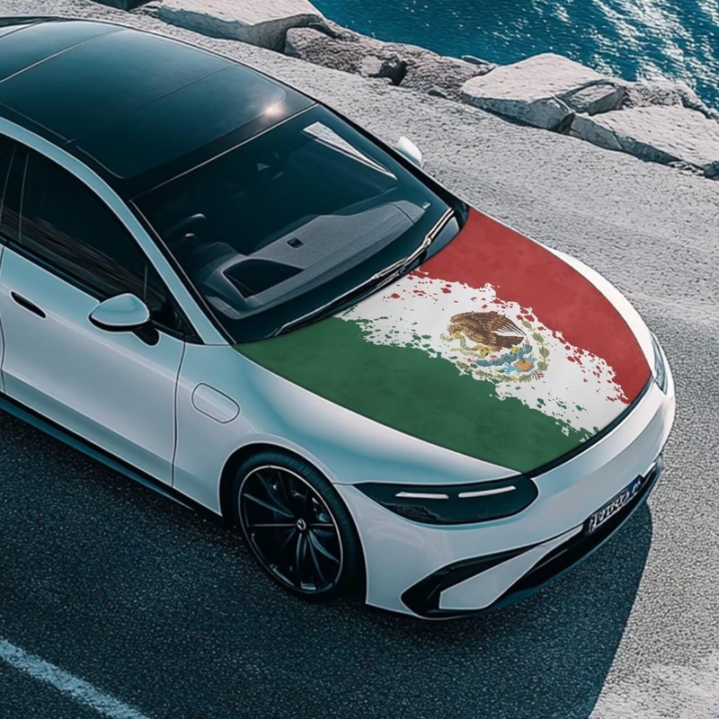 Mumeson Mexican Flag Car Hood Cover Stretch Polyester Protector Elastic