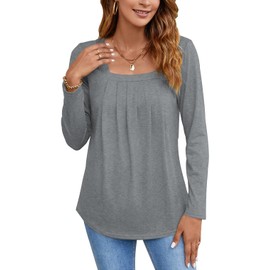 Ladlop Long Sleeve Shirts for Women Casual Crew Neck Basic Fall Tops Loose Fit Comfy Light Gray S