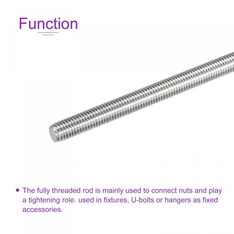 sourcing map M10 x 250mm Fully Threaded Rod 304 Stainless