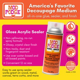 Mod Podge Spray Acrylic Sealer that is Specifically Formulated to Seal Craft Projects, Dries Crystal Clear is Non-Yellowing No-Run and Quick Drying, 12 ounce, Gloss