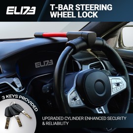 ELI73 Steering Wheel Lock for Cars & Vans - Car Lock Anti-Theft Device - High Visibility Immobiliser - Includes 3 Keys (UK Company) (Red)