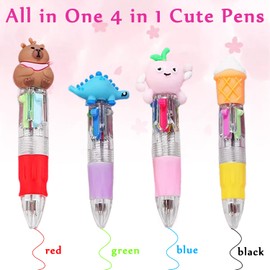 Leseogye 16 Pcs Party Bag Fillers for Kids, Mini Multicoloured Pen All in One 4 in 1 Cute Pens Bulk, Cartoon 4-Color Pen Set, Children Birthday Gift