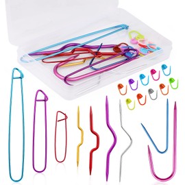 ZMAAGG 19 PCS Cable Stitch Holders, Stitch Holders, Cable Needles for Knitting, Aluminum Cable Needles, Cable Knitting Needle with Knitting Stitch Markers for Yarn Sewing Knitting