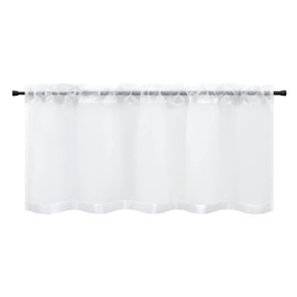 HeichkelL Net Curtain, Voile Bistro Curtain with Satin Ribbon, Short Curtains, Drawstring Curtains, Kitchen Curtain, Sewn-on Satin Ribbon as Border, White, W x H 120 x 60 cm