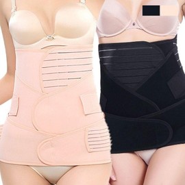 Postpartum Belly Band Waist Support 3-Piece Set - Pregnancy Essential Item Black 3-Piece Set/M