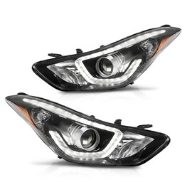 CNNELL Projector LED DRL Headlights Compatible with Hyundai Elantra 2014-2016 HY2502186, 92101-3Y510 Clear lens Black Housing Amber Reflector Driver Right+Left Side
