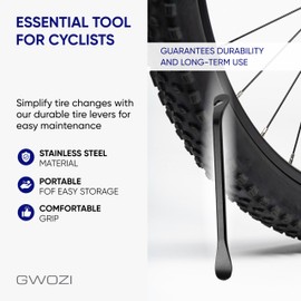 GWOZI Bike Tire Levers - Stainless Steel Bicycle Tire Levers - Portable Сhanging Tire Levers Road Bike - Mountain Bike Tire Removal Tool for Home & Travel, Set of 5