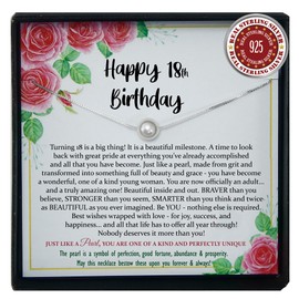 18th Birthday Gift for Girls with Meaningful Message and Jewelry, Ready To Gift Sterling Silver White Pearl Necklace