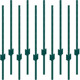 3 Feet Heavy-Duty Green Metal Fence Posts 10-Pack T-Post for Trellis & GatesQuantity: 10-Pack, Length: 3 ft