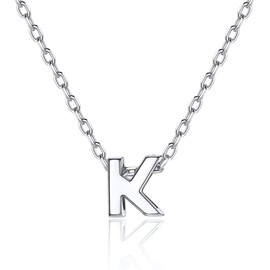 Silvora S925 Silver Letter Pendant, Name Initial Necklace, A-Z for Silver Name Necklace, Women, Children & Men, 46 cm + 5 cm Extension Chains, Silver
