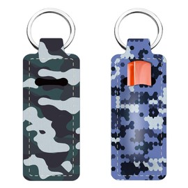 FREEBLOSS 2Pcs Chapstick Holder Keychain Lip Balm Holder Keychain Lightweight Lipstick Sleeve Pouch with Camouflage Pattern for Women Girls 1.5x3.8''