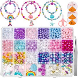 Kit Para Hacer Pulseras Para Niñas 773PCS, Cuentas para Hacer Pulseras, Collares, Bisutería y Manualidades, Set de Abalorios de Cristal y 25pcs Dijes Colgantes, 3pcs Cuerda Elástica, Tijeras y Pinzas