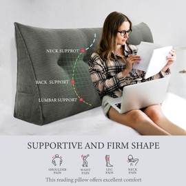 11 lbs Thickened Queen Wedge Pillow Headboard Body Positioner Triangular Reading Pillow Bed Bolster Pillow for Sitting in Bedwith Removable Cover Gift for Dad Backrest Cordury Gray