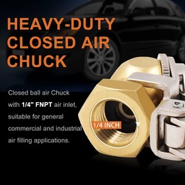 SAFELIFE 1/4" FNPT Ball Foot Air Chuck with Clip, Truck Auto Car Tire Hose Tool, Clip-on Ball Inflator Air Chuck Air Compressor Accessories