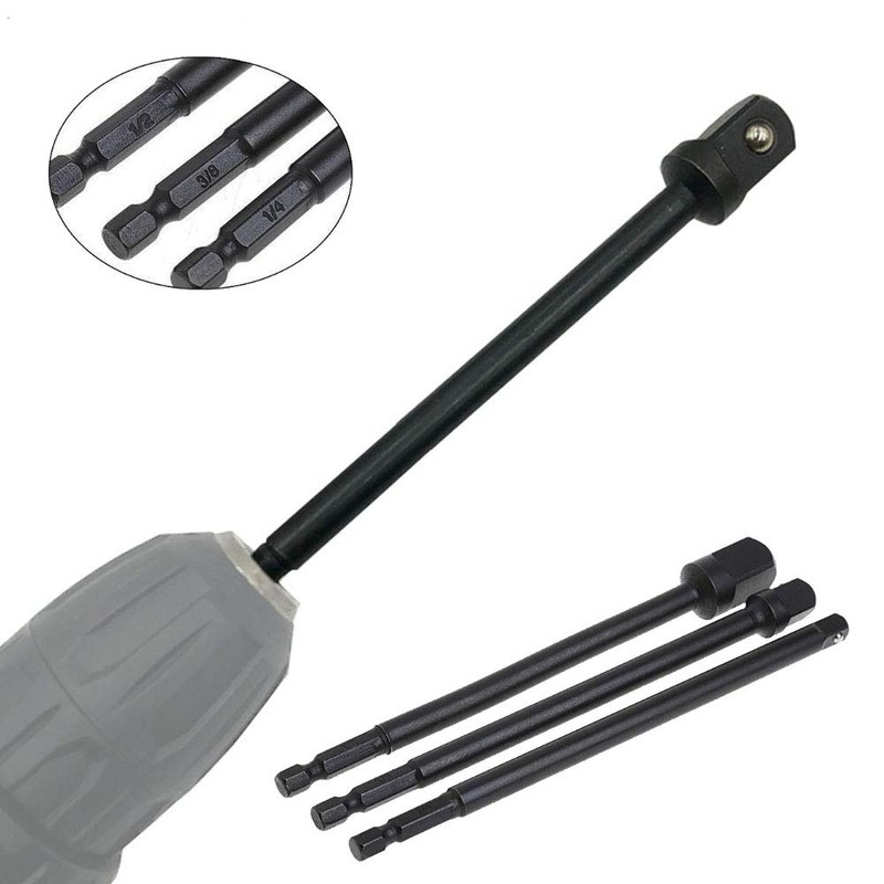 Gasea 3pcs 150mm Socket Adapter Impact Hex Shank Extension Drill