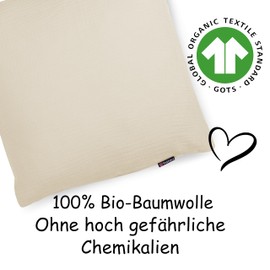 PinkZebra Organic Muslin Pillowcase 80 x 80 cm for Children & Adults, Soft Pillowcase GOTS Certification, Made in EU, Cushion Cover with Zip, Cream