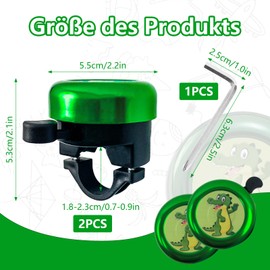 TRUEIN Pack of 2 Children's Bicycle Bell, Dinosaur Bell Children's Bicycle with Hex Key, Universal Bell Balance Bike, Bicycle Bell Girls Boys for Bicycle, Children's Bicycle (Green)