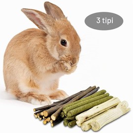 Coniglio Giocattolo da Masticare, 3 tipi Bastoncini da Masticare Coniglio, Bastoncini di Mela Naturali, per Coniglietto Criceto Cincillà Porcellino d'India Gerbilli da Masticare (300g)