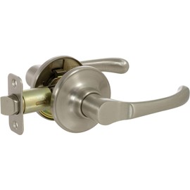 Delaney Callan Hardware Newport Privacy Door Handle, Fits Door 1-3/8 to 1-3/4 in. Thick, Satin Nickel – Reversible Left/Right-Handed Bed & Bathroom Push Button Door Lever – Easy to Install