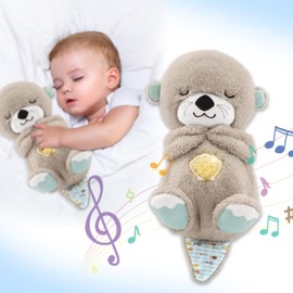 JAFEN Juguetes de Peluche de Nutria,Juguetes para Dormir con nutrias,Nutria Respiratoria,Nutria Calmante Acurrucada con Movimientos Respiratorios Y MúSica