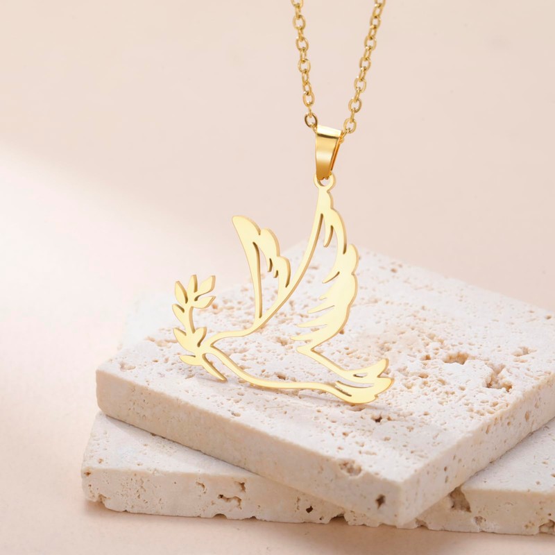 Amaxer Adjustable Dove Necklaces for Women Stainless Steel Olive Branch