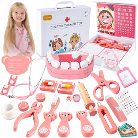 Doctor's Case, Children's Wooden Play Set, Doctor's Case for Children from 3, 4, 5 Years, Medical Toy with Real Stethoscope, Role Play Toy