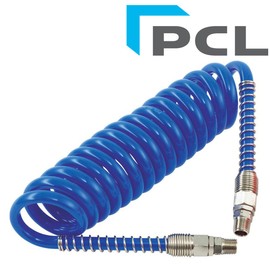 PCL 2.5MTR Polyurethane Coiled Air Hose Assembley - Blue 6.5mm id 1/4" BSP