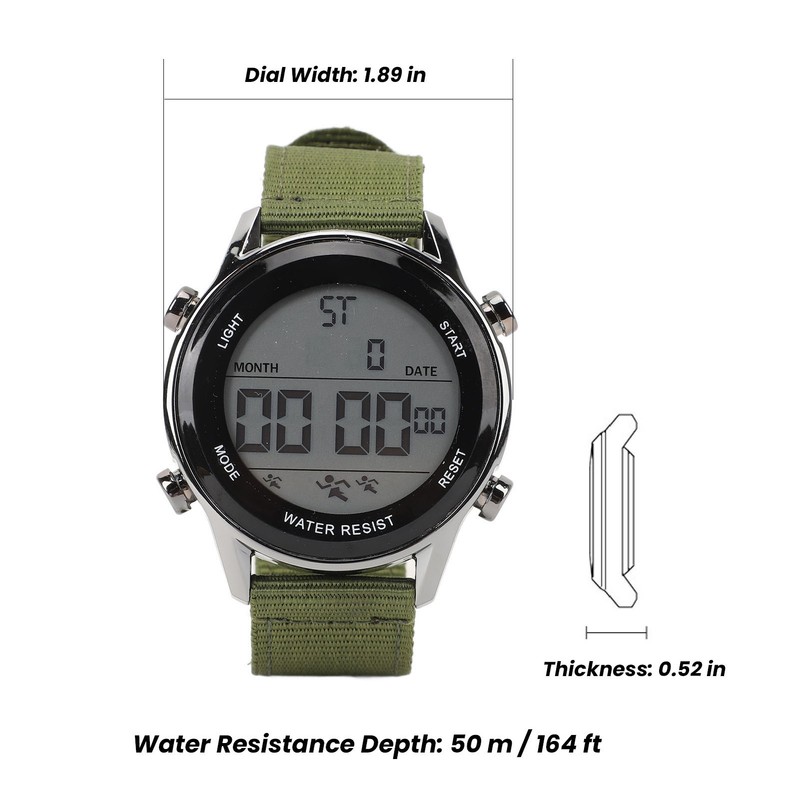 Men Digital Sports Watch Waterproof Alarm Countdown Dual Time Zone