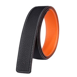 Vatee's Reversible Genuine Leather Belt Without Buckle for Men Replacement Strap 29 mm/34 mm/38 mm Wide, 113: Black/Orange
