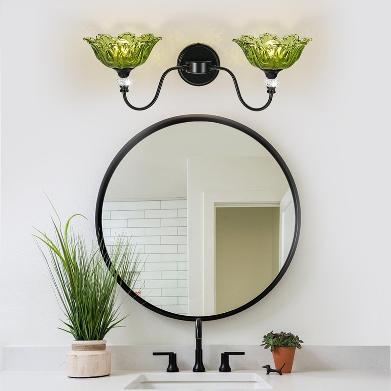 sunkryster Black Bathroom Vanity Light, 2-Light Vanity Light with Floral