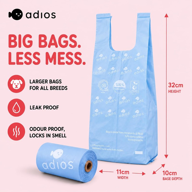 Adios Plastic - Compostable Dog Poop Bags with Handles, 120