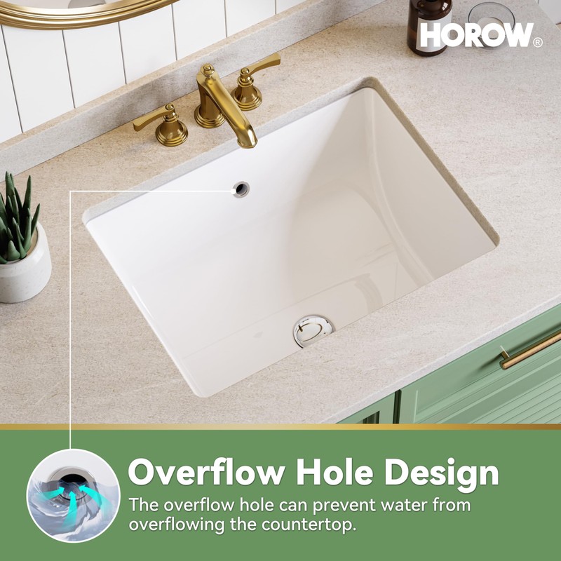HOROW Undermount Bathroom Sink, 23.6" x 15.5" Rectangle Bathroom Sink
