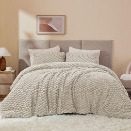 BEDELITE Fluffy Queen Comforter Set - Linen Fleece Soft Comforter for Queen Size Bed, Luxury Warm Bedding Set for Winter, Fuzzy Bed Set 3 Pieces (1 Comforter, 2 Pillowcases)