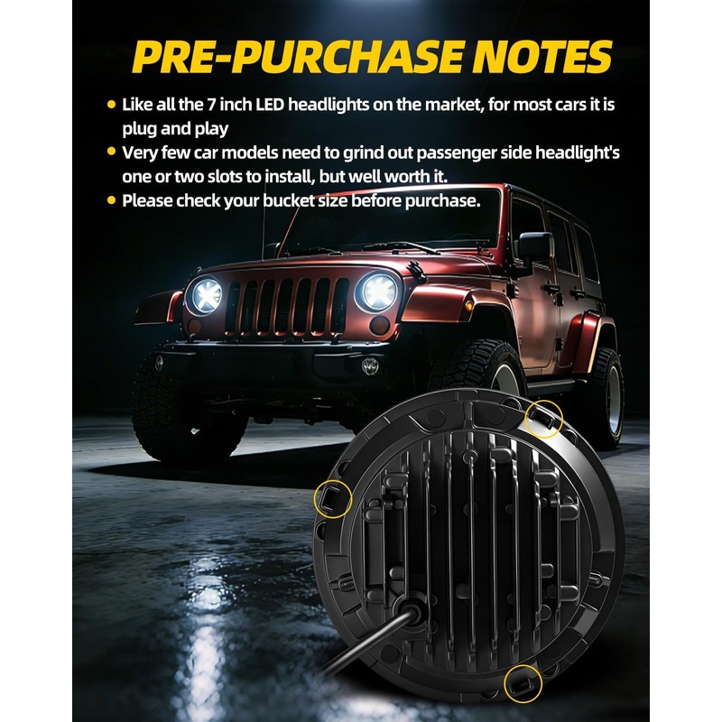 X-Design 7 Inch Round LED Headlights Compatible with Jeep Wrangler