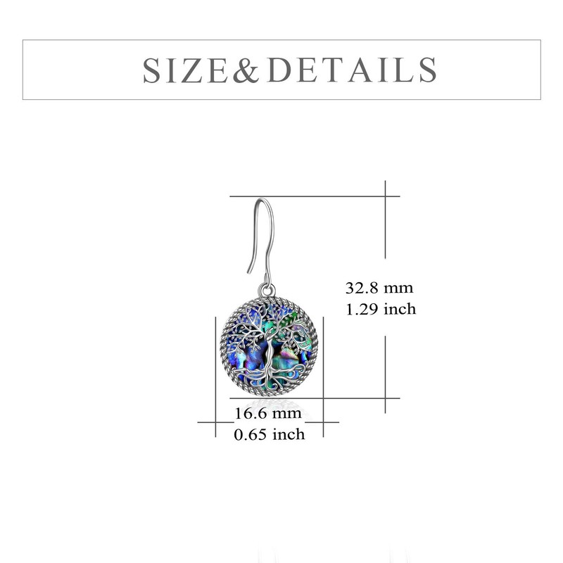 YAFEINI Teardrop Tree Of Life Earrings Sterling Silver Abalone Shell