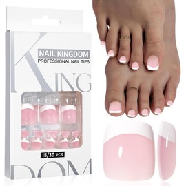 GZMAYUEN Pack of 30 Glue-On Toenails, False Nails with Full Coverage, French Short Square Toenails for Gluing, Nude Pink Toenail Tips